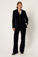 CLOTILDE NAVY VELVET WIDE LEG TROUSERS