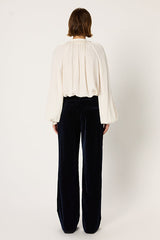 CLOTILDE NAVY VELVET WIDE LEG TROUSERS