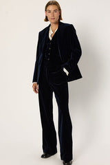 CLOTILDE NAVY VELVET WIDE LEG TROUSERS
