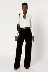 CLOTILDE CINNAMON VELVET WIDE LEG TROUSERS