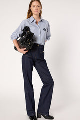 CLEMA GOLD-TONE BUTTONS RAW DENIM STRAIGHT JEANS