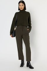 CLARAEL KAKI ELASTICATED BACK STRAIGHT TROUSERS