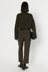 CLARAEL KAKI ELASTICATED BACK STRAIGHT TROUSERS