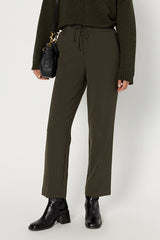CLARAEL KAKI ELASTICATED BACK STRAIGHT TROUSERS