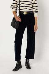 CELESTE NAVY CORDUROY STRAIGHT TROUSERS