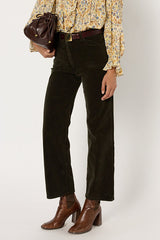 CELESTE KAKI CORDUROY STRAIGHT TROUSERS