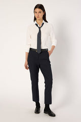 CELIA NAVY ELASTICATED BACK STRAIGHT TROUSERS