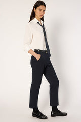 CELIA NAVY ELASTICATED BACK STRAIGHT TROUSERS