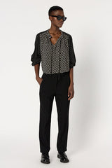 CORA BLACK ELASTICATED BACK STRAIGHT TROUSERS