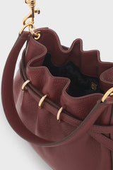 LE MINI ROMY CHERRY GRAINY LEATHER BUCKET BAG