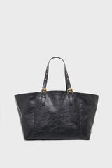 SIMPLE BAG BLACK CRINKLED EFFECT LEATHER SHOPPING BAG