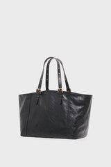 SIMPLE BAG BLACK CRINKLED EFFECT LEATHER SHOPPING BAG