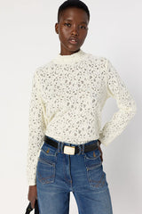 HARMONIE ECRU LACE STAND UP COLLAR FINE SWEATER