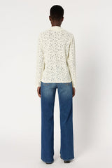 HARMONIE ECRU LACE STAND UP COLLAR FINE SWEATER