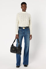 HARMONIE ECRU LACE STAND UP COLLAR FINE SWEATER