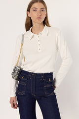 HANIA RHINESTONE COTTON POLO SHIRT