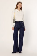 HANIA RHINESTONE COTTON POLO SHIRT