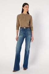 HUGUE CAMEL TUNISIAN COLLAR SLUB T-SHIRT