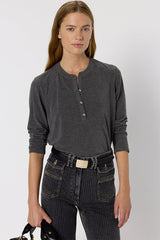 HUGUE HEATHER GREY TUNISIAN COLLAR SLUB T-SHIRT