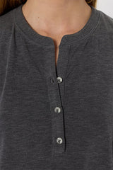 HUGUE HEATHER GREY TUNISIAN COLLAR SLUB T-SHIRT