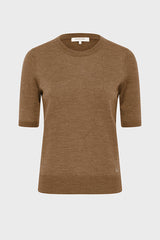 ELSA CAMEL SLEEVELESS ROUND NECK FINE WOOL SWEATER