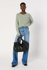 ELISA GREEN MOTTLED WOOL STRAIGHT SWEATER