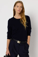 EVA NAVY ROLLED EDGE WOOL SWEATER