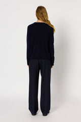 EVA NAVY ROLLED EDGE WOOL SWEATER