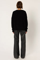 EDWIGE BLACK V-NECK WOOL RHINESTONES SWEATER
