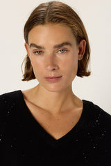 EDWIGE BLACK V-NECK WOOL RHINESTONES SWEATER