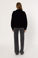 ENORA BLACK POLO SHIRT STYLE NECK WOOL SWEATER