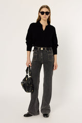 ENORA BLACK POLO SHIRT STYLE NECK WOOL SWEATER