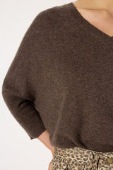 ESMEE BROWN OVERSIZED CASHMERE V-NECK SWEATER