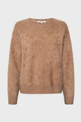 ELINA SAND ROUND NECK FUZZY CASHMERE SWEATER