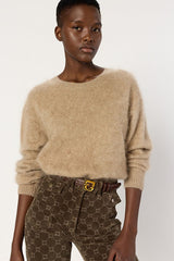 ELINA SAND ROUND NECK FUZZY CASHMERE SWEATER