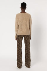 ELINA SAND ROUND NECK FUZZY CASHMERE SWEATER