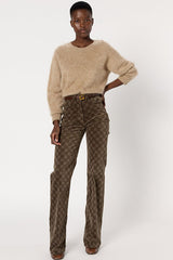 ELINA SAND ROUND NECK FUZZY CASHMERE SWEATER