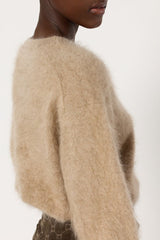 ELINA SAND ROUND NECK FUZZY CASHMERE SWEATER
