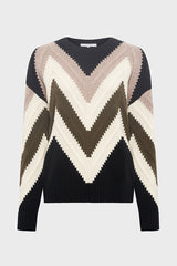 ELISSA GRAPHIC HERRINGBONE PATTERN WOOL SWEATER