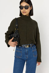 ENID KAKI LOOSE TURTLENECK SWEATER
