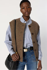 NAOMIE SLEEVELESS HERRINGBONE JACKET