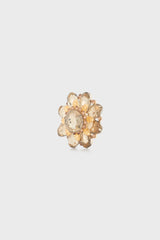 FLORA GOLD RHINESTONE AND STONE BROOCH