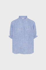 CEZIA STRIPED LINEN RUFFLE BLOUSE