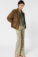 CEYLIA KHAKI GREEN EMBROIDERED COTTON VOILE SHIRT