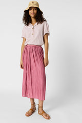 JOCELYNE ROSEWOOD PLEATED SILK MIDI SKIRT