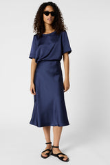 JOLANA NAVY MIDI SATIN SKIRT