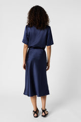JOLANA NAVY MIDI SATIN SKIRT