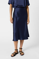 JOLANA NAVY MIDI SATIN SKIRT