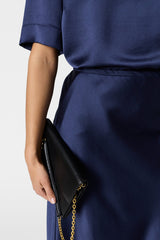 JOLANA NAVY MIDI SATIN SKIRT