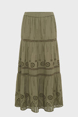 JALY KHAKI GREEN EMBROIDERED COTTON SKIRT